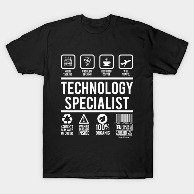 Technology Specialist Funny Tech Computer Laptop Label T-Shirt by Mellowdellow